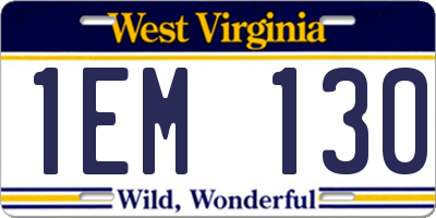 WV license plate 1EM130