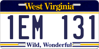 WV license plate 1EM131