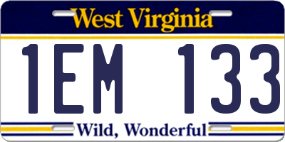 WV license plate 1EM133