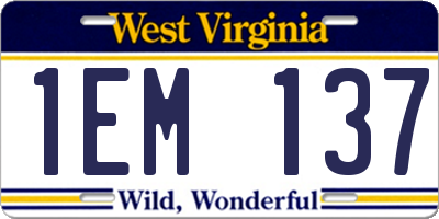 WV license plate 1EM137