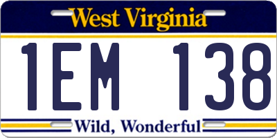 WV license plate 1EM138