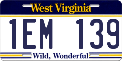 WV license plate 1EM139
