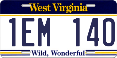 WV license plate 1EM140