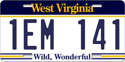 WV license plate 1EM141