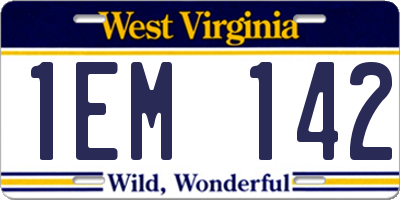WV license plate 1EM142