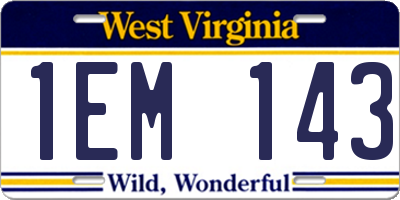 WV license plate 1EM143