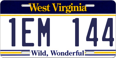 WV license plate 1EM144