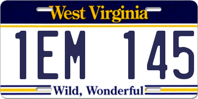 WV license plate 1EM145