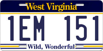 WV license plate 1EM151