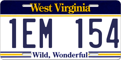 WV license plate 1EM154