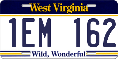 WV license plate 1EM162