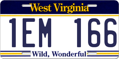 WV license plate 1EM166