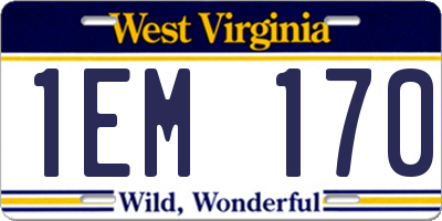 WV license plate 1EM170