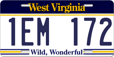 WV license plate 1EM172