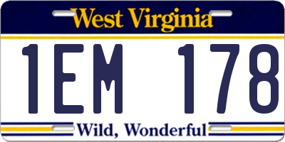 WV license plate 1EM178