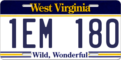 WV license plate 1EM180