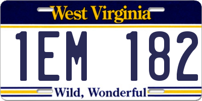 WV license plate 1EM182