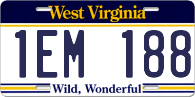 WV license plate 1EM188