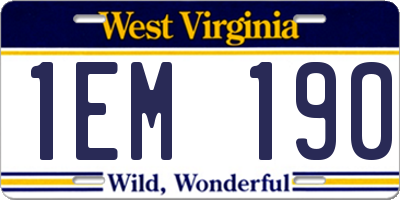 WV license plate 1EM190