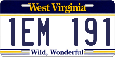 WV license plate 1EM191