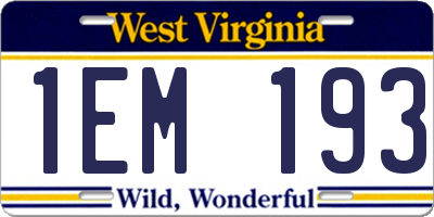 WV license plate 1EM193