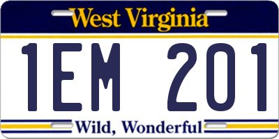 WV license plate 1EM201