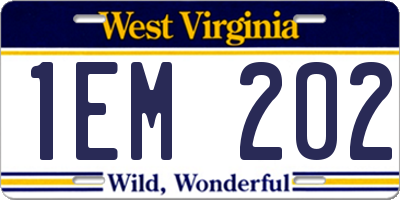 WV license plate 1EM202