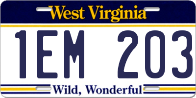 WV license plate 1EM203