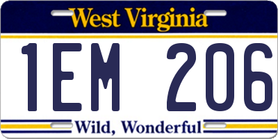 WV license plate 1EM206