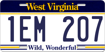 WV license plate 1EM207