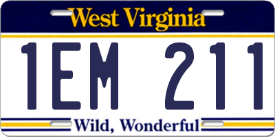 WV license plate 1EM211