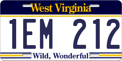 WV license plate 1EM212