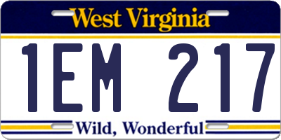 WV license plate 1EM217
