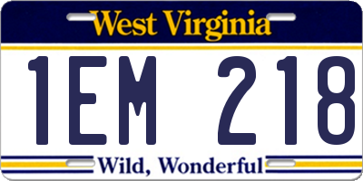 WV license plate 1EM218
