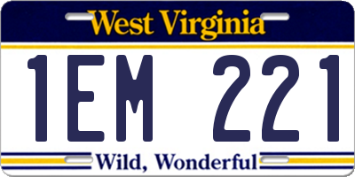 WV license plate 1EM221