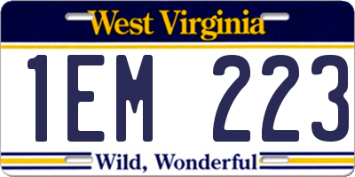 WV license plate 1EM223
