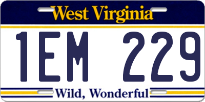WV license plate 1EM229