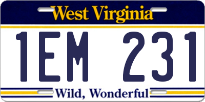 WV license plate 1EM231