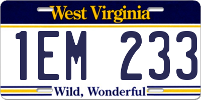 WV license plate 1EM233