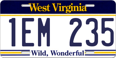 WV license plate 1EM235