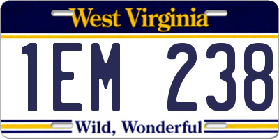 WV license plate 1EM238