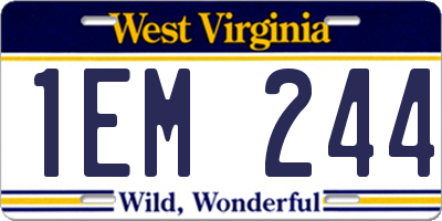 WV license plate 1EM244