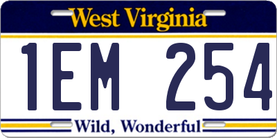 WV license plate 1EM254