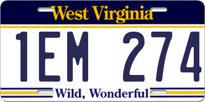 WV license plate 1EM274