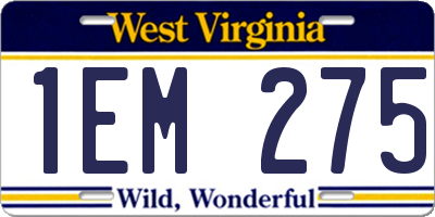 WV license plate 1EM275