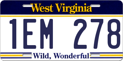 WV license plate 1EM278