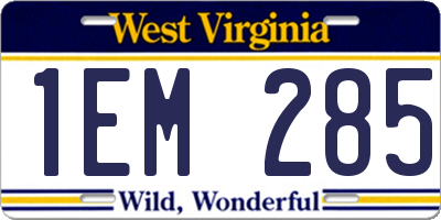 WV license plate 1EM285