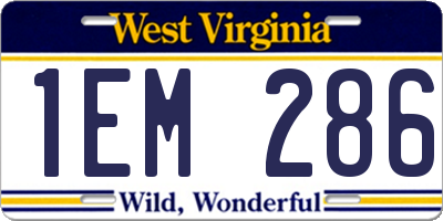 WV license plate 1EM286