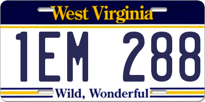 WV license plate 1EM288