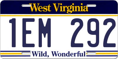 WV license plate 1EM292